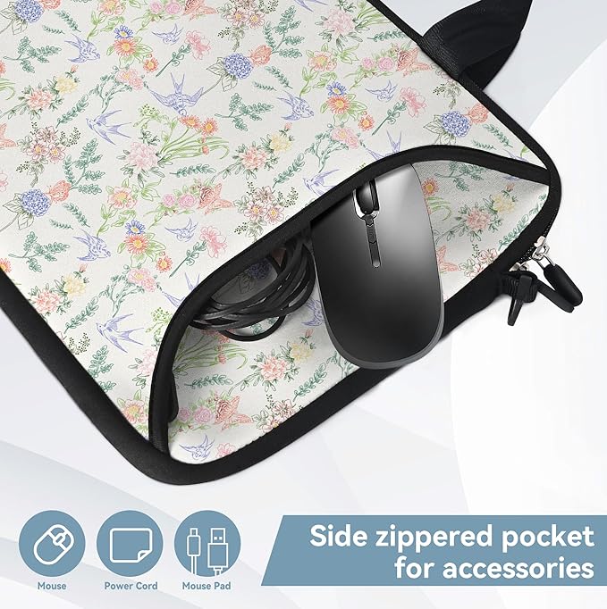 RICHEN 14 15 15.4 15.6 inch Laptop Shoulder Bag Messenger Bag Notebook Handle Sleeve Neoprene Carrying Case with Accessories Pocket (14-15.6 inch, Flowers Swallows)