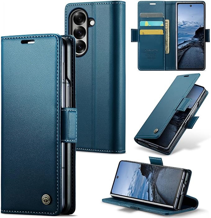 for Samsung Galaxy Z Fold 7 Case, Premium PU Leather Wallet Case Flip Cover with [RFID Blocking][Card Holder][Stand Function] Shockproof Protective for Samsung Galaxy Z Fold 7, Blue