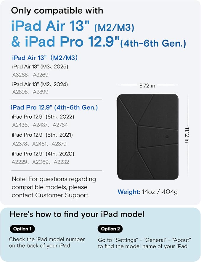 MOFT Dynamic Folio Case for iPad Air 13 Inch M3/M2 (2025/2024), iPad Pro 12.9 6th/5th/4th Gen, Silm Magnetic Stand Case with 20+ Viewing Angles, Auto Wake/Sleep, Jet Black