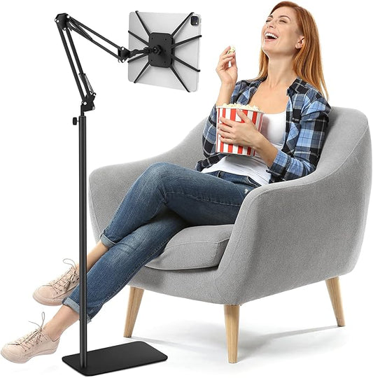 Tablet Floor Stand,Universal Metal Tablet Holder,Overhead Bed Mount Height Angle Adjustable Stand, 360° Rotation Floor Holder for iPad, Kindle, Tab,Phones, E-Readers(7-12.9 Inch)