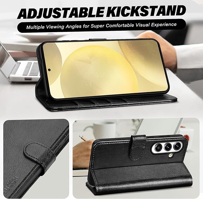 TUCCH Wallet Case for Galaxy S25, Magnetic PU Leather Stand [RFID Blocking] Card Slots Protective Folio Cover with [TPU Shockproof Interior Case] Compatible with Galaxy S25 6.2" 2025, Textured Black