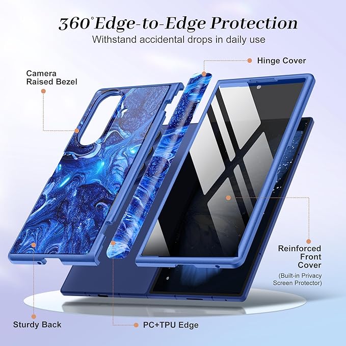 GVIEWIN for Samsung Galaxy Z Fold 7 Case with Privacy Screen Protector [Compatible with Magsafe][Built-in Kickstand] Magnetic Full-Body Hinge Protection Slim Phone Case for Z Fold 7, Star Abyss/Blue