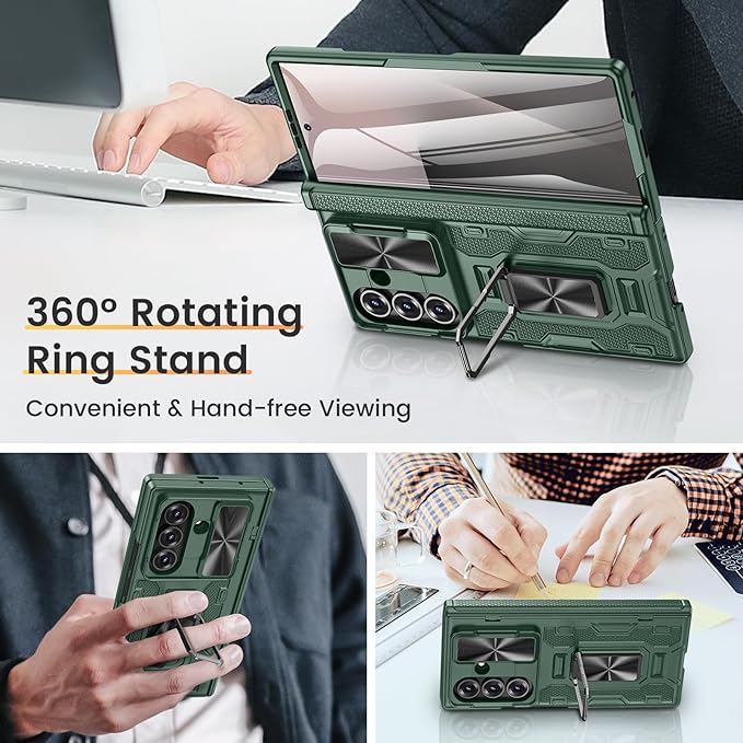 VEGO Case for Z Fold 7 with Kickstand[Slide Camera Cover][Built-in Screen Protector][Hinge Protection] Full-Body Military Grade Shockproof Anti-Fall Protective Hard Case for Samsung Fold7 5G-Green