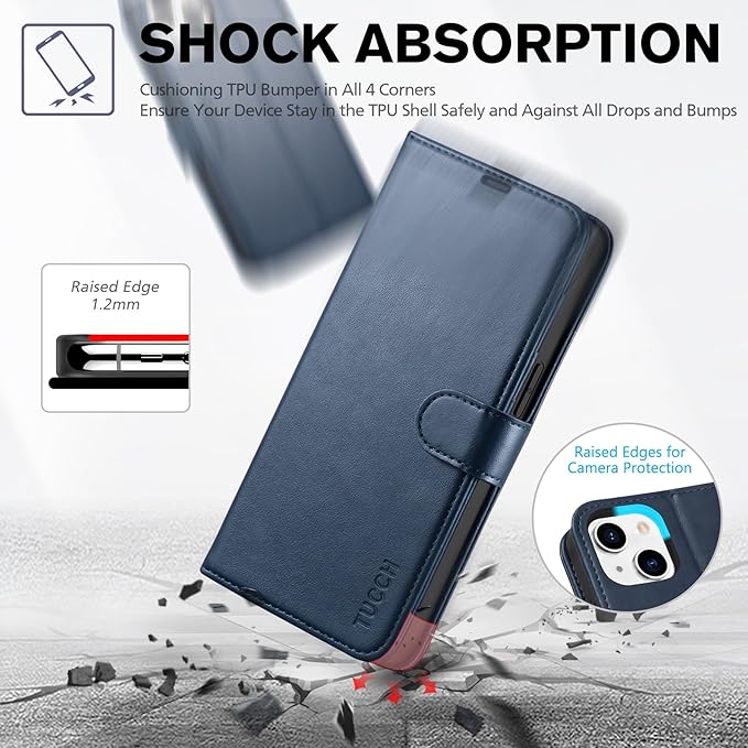 TUCCH Case for iPhone 14 Case Wallet 6.1", [TPU Shockproof Inner Shell], PU Leather [RFID Blocking] 4 Card Holder Magnetic Stand Protective Cover Compatible with iPhone 14 2022, Dark Blue