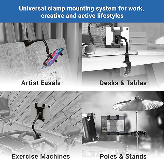 ARKON Mounts - Heavy Duty Tablet Holder with Clamp Mount and 12-Inch Bendable Gooseneck Arm | Versatile Tablet Stand with Easy Install & Durable Support | Securely fits iPad, Galaxy, Note, and more