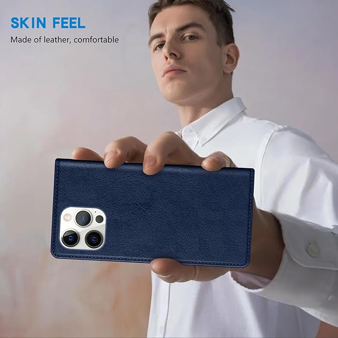 ZZXX for iPhone 15 Pro Max Wallet Case with [RFID Blocking] Card Slot Stand Strong Magnetic Leather Flip Fold Protective Phone Case for iPhone 15 Pro Max Case Wallet(Blue-6.7 inch)