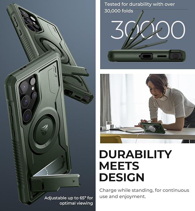 Dexnor Magnetic Case for Samsung Galaxy S24 Ultra Case, Compatible with Magsafe, 2 Front Frames & Built-in Screen Protector, Bumper Rugged Shockproof Full-Body Protective Cover with Kickstand,Green