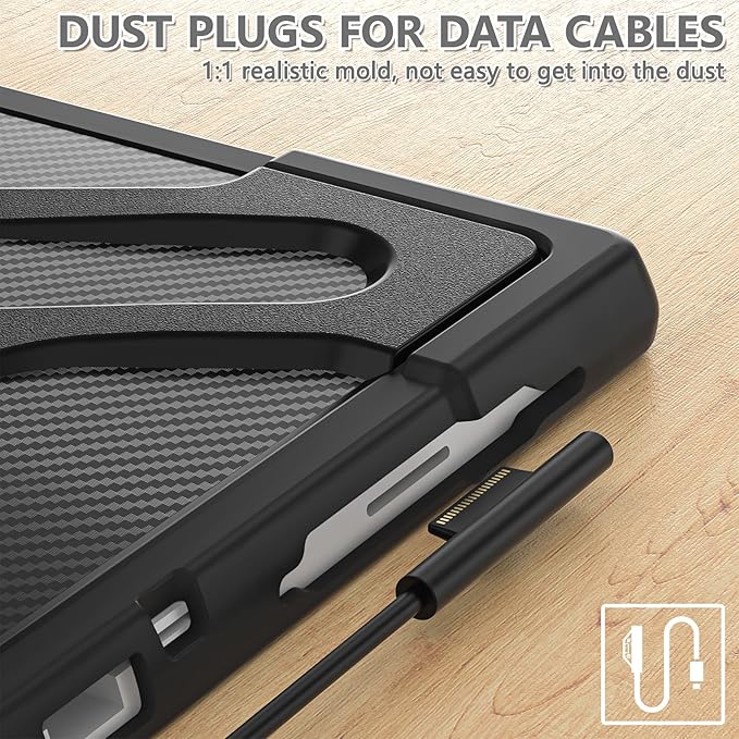 DreamerX for Microsoft Surface Pro 7+ Plus/7/6/5/4 Case 12.3" Case, Kids-Friendly Shockproof Rugged Business Cover Rotating Stand Hand Strap Pencil Holder, Compatible with Type Cover Keyboard, Black