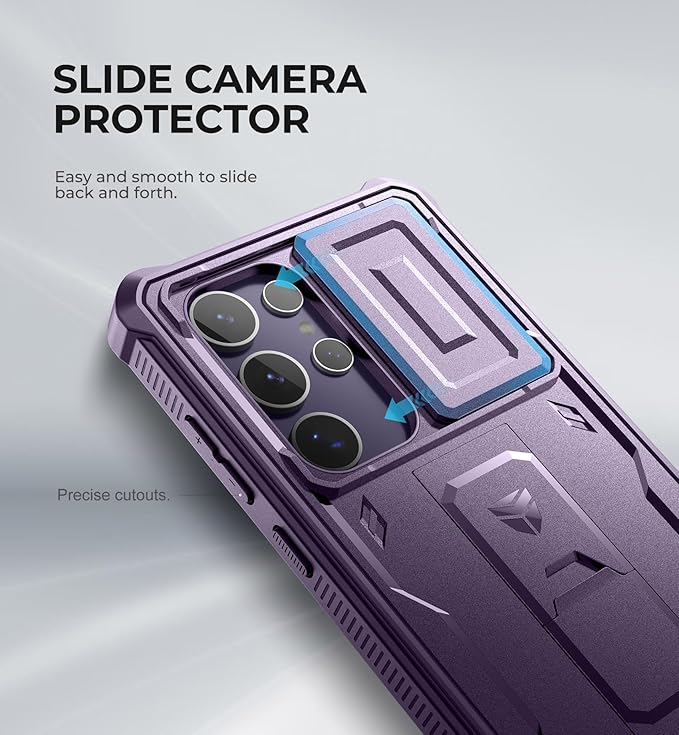 Dexnor for Samsung Galaxy S24 Ultra Case with Built-in Slide Camera Cover & Screen Protector & Kickstand, Shockproof Rugged Case Full-Body Bumper Protective Cover for Galaxy S24 Ultra (2024),Purple