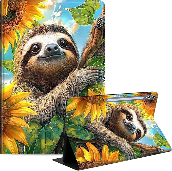 Case for Samsung Galaxy Tab S10 Ultra/Galaxy Tab S9/S8 Ultra 14.6-Inch, Slim PU Leather Stand Cover with Auto Wake/Sleep, Multi-Angle Viewing & Shockproof, Cute Sloth