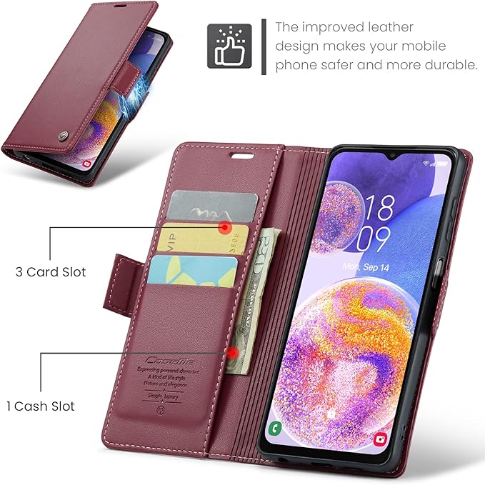 for Samsung Galaxy A23 4G/5G Case, Premium PU Leather Wallet Case Flip Cover with [RFID Blocking][Card Holder][Stand Function] Shockproof Protective for Samsung Galaxy A23, Red
