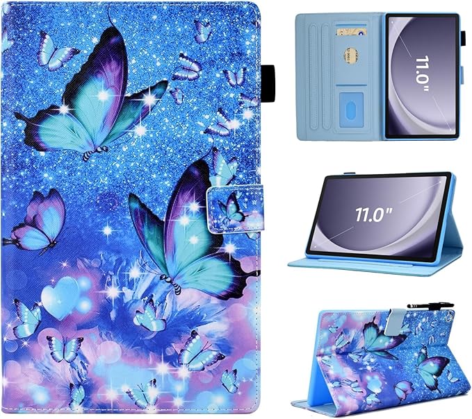 Case for Samsung Galaxy Tab A9+/A9 Plus 11 inch 2023 2024(SM-X210/X216/X218),PU Leather Multi Angle Stand Cover Slim Folio Protective Case for Galaxy Tab A9 Plus, Auto Wake/Sleep,Blue Butterfly