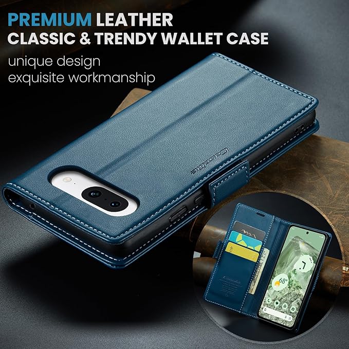 for Google Pixel 8A Case, Premium PU Leather Wallet Case Flip Cover with [RFID Blocking][Card Holder][Stand Function] Shockproof Protective for Google 8A, Blue