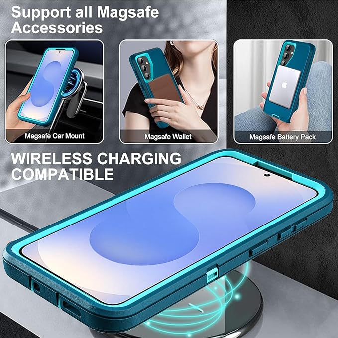 for Samsung Galaxy S25 Case, ONLY, [NOT FIT S25 Edge/S25 Plus/S25 Ultra], Compatible with Magsafe, with 2Pcs Tempered Glass Screen Protector & Camera Lens Protector (New-Blue/Turquoise)
