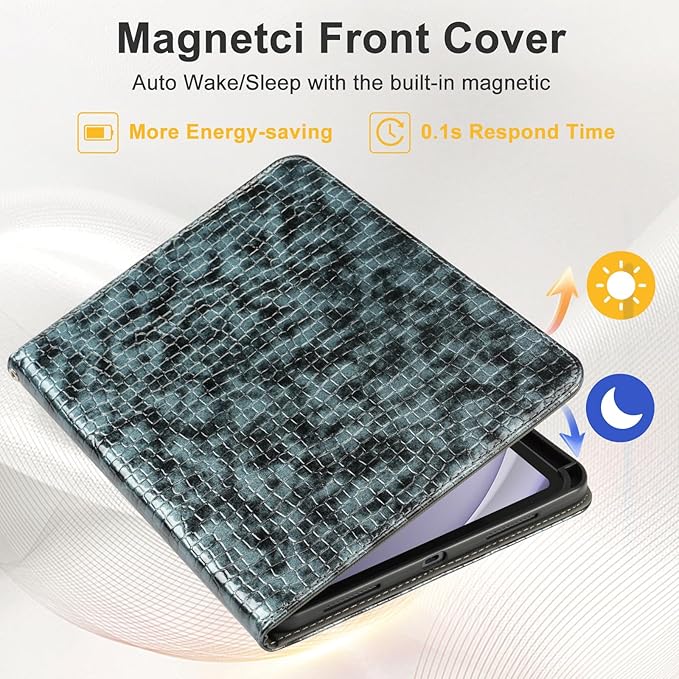 Elegant Case for Samsung Galaxy Tab A9 Plus 11 Inch 2023（Model: SM-X210/X216/X218）, Premium Leather Crocodile Cover | Stand | Card Pockets| Wrist Strap| S Pen Holder(Black+Gray)