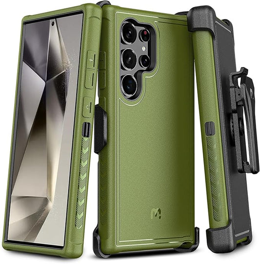 M MYBAT Pro Maverick Series for Samsung Galaxy S24 Ultra Case with Belt Clip Holster, 6.8 inch, Heavy Duty Military Grade Drop Protective Case with 360° Rotating Stand (No Screen Protector) Army Green