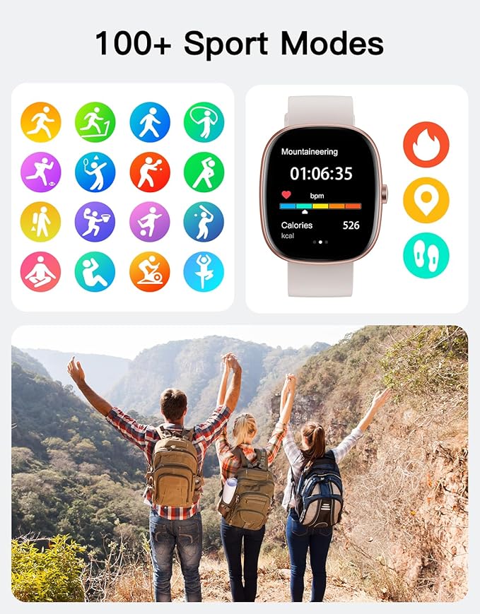 Fitness Tracker 2025 Ver. (Answer/Make Calls), 1.85" Smart Watch Fitness Watches for Women Men with 24/7 Heart Rate Blood Oxygen Monitor Sleep Tracker 100+ Sport Modes IP68 Waterproof (Starlight)