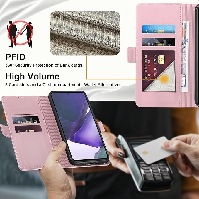 Wallet Flip Case for Samsung Galaxy Note 20 Ultra - [RFID Blocking] Luxury PU Leather Card Holder Magnetic Phone Cover with Kickstand,Shockproof Protective Case,Pink