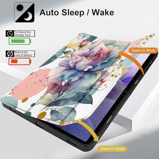 Case for Samsung Galaxy Tab S8 2022 & S7 2020, Shockproof Tablet Case for Samsung Tab S8/S7 11 inch with Auto Sleep/Wake & Trifold Stand & Soft TPU Back Cover, Peonies Flowers