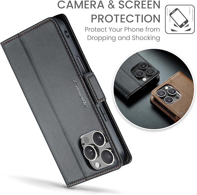 for iPhone 16 Pro Max Case, Premium PU Leather Wallet Case Flip Cover with [RFID Blocking][Card Holder][Stand Function] Shockproof Protective for iPhone 16 Pro Max 6.9", Black