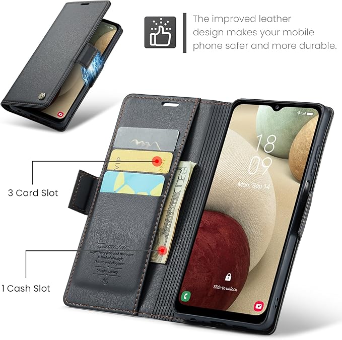 for Samsung Galaxy A12 5G Case, Premium PU Leather Wallet Case Flip Cover with [RFID Blocking][Card Holder][Stand Function] Shockproof Protective for Samsung Galaxy A12, Black