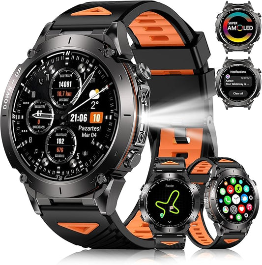 GPS Military Smart Watch for Men with Bluetooth Call, 1.43" AMOLED Waterproof Fitness Tracker with Heart Rate/Sleep Monitor/Flashlight, 170+ Sports Modes, 730mAh Battery for Android/iOS