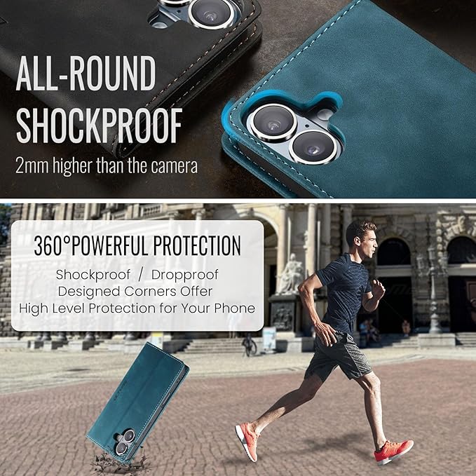 QLTYPRI for iPhone 16 Plus Case Wallet with Card Holder, Vintage PU Leather Kickstand Magnetic Closure Shockproof Folio Book Cover Case for iPhone 16 Plus - Blue