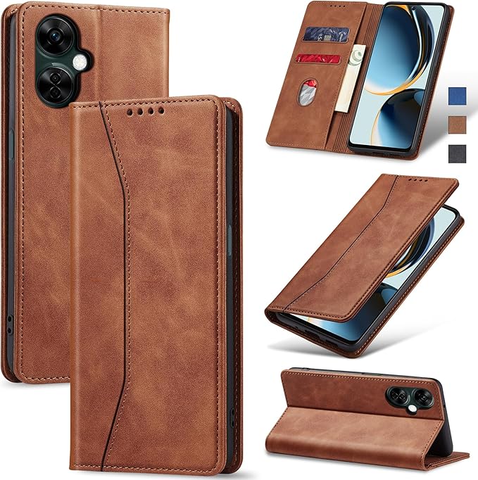 Jasonyu Flip Wallet Case for OnePlus Nord N30 5G,Leather Magnetic Folio Cover with Card Holder,Kickstand - TPU Shockproof Durable Protective Phone Case,Brown