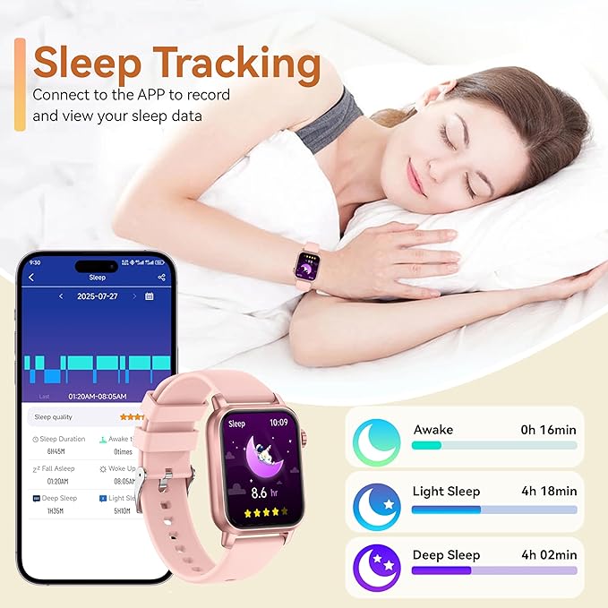 KPEP Smart Watches with LED Flashlight, 1.85" HD Smartwatches for Men Women, Answer/Make Calls, Heart Rate/SpO2/Sleep Monitor, 100+ Sport Modes, IP68 Waterproof Fitness Tracker for iOS Android, Pink