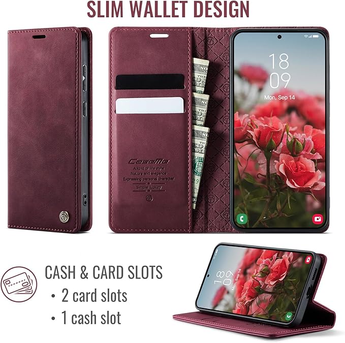 Wallet Case for Samsung Galaxy S24 Plus Leather Wallet Flip Cover with Card Holder, Kickstand, Magnetic Closure, RFID Blocking TPU Shockproof Phone Case Compatible with S24 Plus, Red
