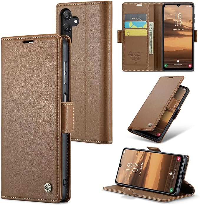 for Samsung Galaxy A25 5G Case, Premium PU Leather Wallet Case Flip Cover with [RFID Blocking][Card Holder][Stand Function] Shockproof Protective for Samsung Galaxy A25, Brown
