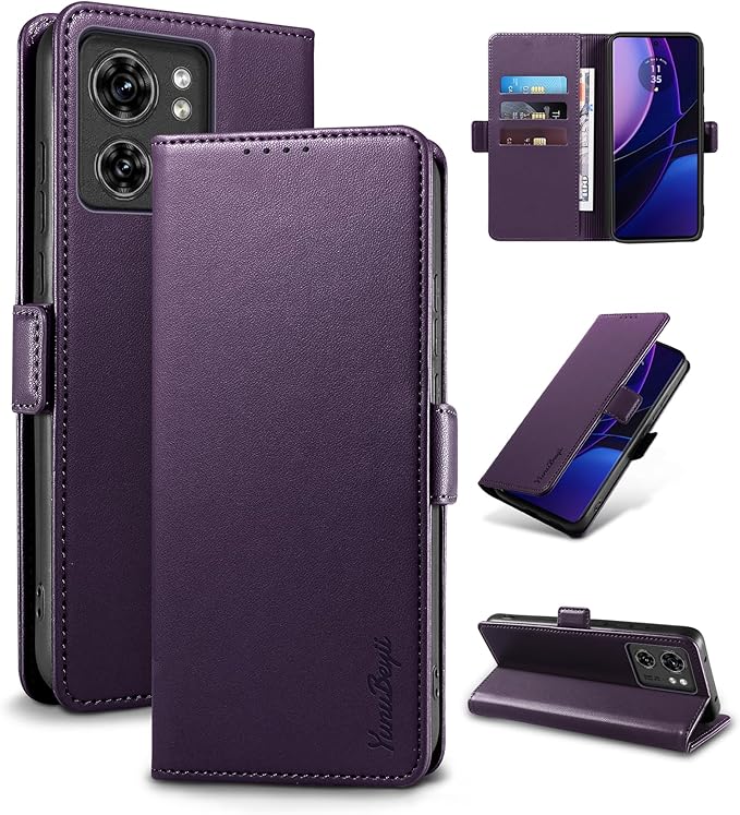 Wallet Flip Case for Motorola Edge (2023) - [RFID Blocking] Luxury PU Leather Card Holder Magnetic Phone Cover with Kickstand,Shockproof Protective Case,Purple