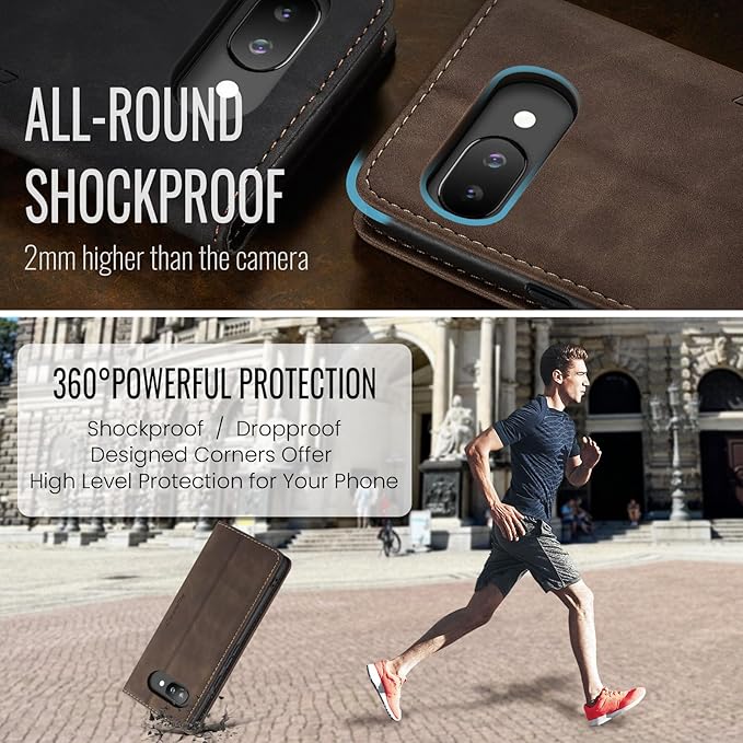 for Google Pixel 9a Case, Flip Wallet Leather Case with Card Holder Magnetic Closure Shockproof Kickstand Protective Phone Cases Cover for Pixel 9a, Coffee