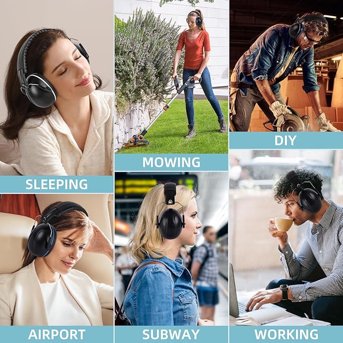 Noise Cancelling Ear muffs for Shooting Ear Protection, SNR 35dB Noise Reduction Headphones for Adult Kids Autism, Adjustable Sound Proof Hearing Protection for Shooting Mowing (Blue & White)