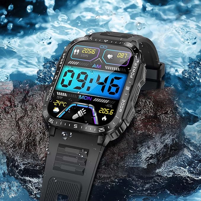 Military Smart Watch for Men with LED Flashlight Watch 2.0'' Big Screen Tactical Smartwatch 430mAh Big Battery Fitness Tracker with Heart Rate Sleep Monitor for iPhone Android