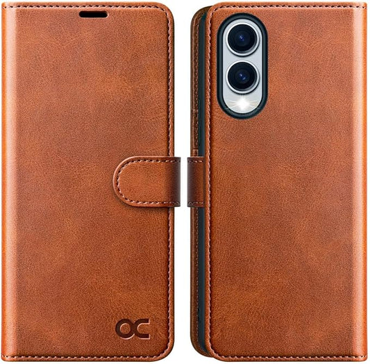 OCASE Compatible with Galaxy S25 Edge Wallet Case, PU Leather Flip Folio Case with Card Holders RFID Blocking Kickstand [Shockproof TPU Inner Shell] Protective Phone Cover 2025, Brown