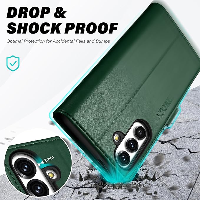 TUCCH Wallet Case for Galaxy S25 Plus 5G, Magnetic PU Leather Stand [RFID Blocking] Card Slot Protective Folio Flip Cover with TPU Shockproof Interior Case Compatible with Galaxy S25 Plus, Evergreen