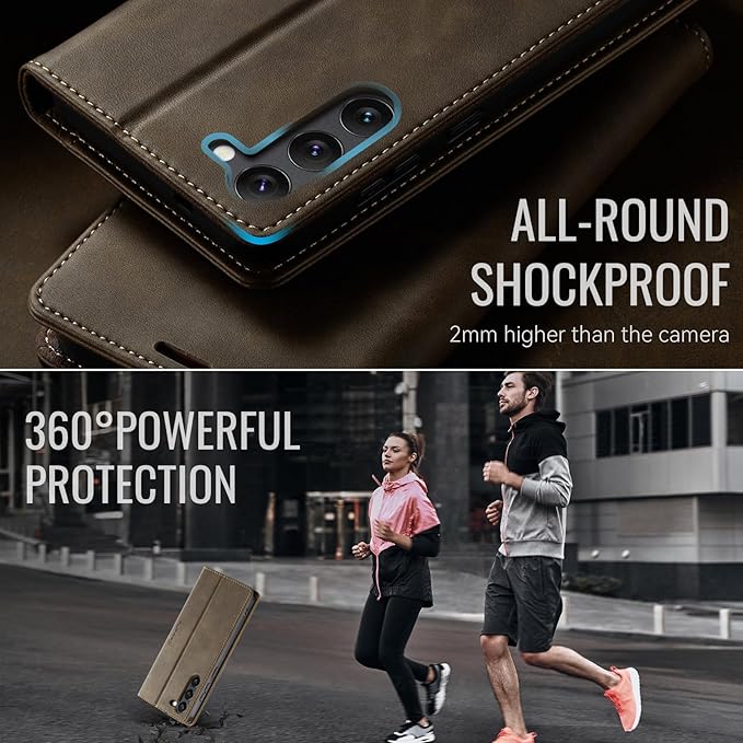 Wallet Case for Samsung Galaxy S23 Plus Leather Wallet Flip Cover with Card Holder, Kickstand, Magnetic Closure, RFID Blocking TPU Shockproof Phone Case Compatible with S23 Plus, Coffee