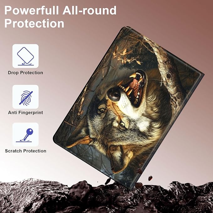 Case for Samsung Galaxy Tab S10 Plus/ S9 FE Plus/ S9 Plus 5G Tablet 12.4'', Slim PU Leather Stand Cover with Auto Wake/Sleep, Multi-Angle Viewing & Shockproof, Fierce Wolf