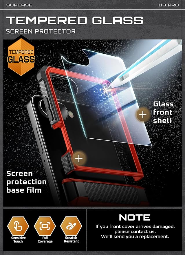 SUPCASE for Samsung Galaxy Z Flip 7 Case with Built-in Stand & Belt-Clip (Unicorn Beetle Pro), [Hinge Protection] [Front Tempered Glass Screen Protector] Full Body Military-Grade Phone Cover, Ruddy