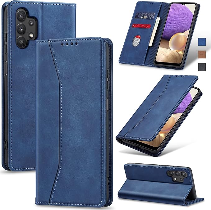 Jasonyu Flip Wallet Case for Samsung Galaxy A32 5G,Leather Magnetic Folio Cover with Card Holder,Kickstand - TPU Shockproof Durable Protective Phone Case,Blue