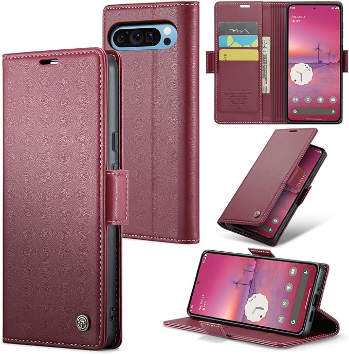 for Google Pixel 9 Pro XL Case, Premium PU Leather Wallet Case Flip Cover with [RFID Blocking][Card Holder][Stand Function] Shockproof Protective for Google 9 Pro XL, Red