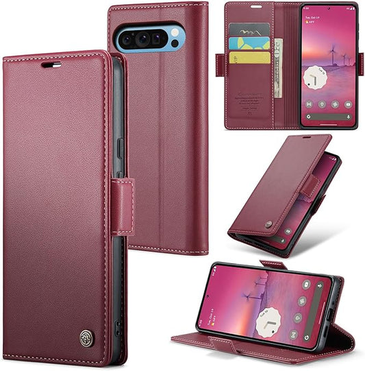 for Google Pixel 9 Pro XL Case, Premium PU Leather Wallet Case Flip Cover with [RFID Blocking][Card Holder][Stand Function] Shockproof Protective for Google 9 Pro XL, Red