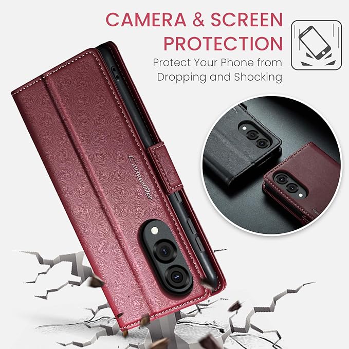 for Samsung Galaxy S25 Edge Case, Premium PU Leather Wallet Case Flip Cover with [RFID Blocking][Card Holder][Stand Function] Shockproof Protective for Samsung Galaxy S25 Edge, Red