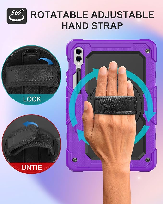 Case for Samsung Galaxy Tab S10 Plus/ S9 FE Plus/ S9 Plus 5G Tablet 12.4'', Shockproof Protective Cover with [Tempered Glass Screen Protector], Stand, Shoulder Strap & S Pen Holder (Purple)