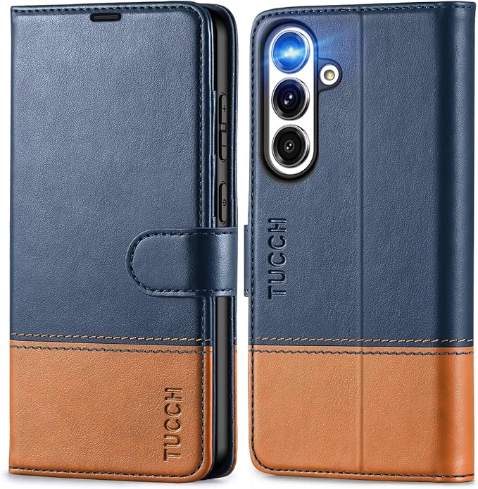 TUCCH Case Wallet for Galaxy S25 Plus, PU Leather Magnetic Kickstand [RFID Blocking] Card Slot Folio Flip Cover with [TPU Shockproof Interior Case] Compatible with Galaxy S25 Plus 6.7", Blue & Brown