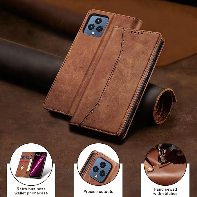 Jasonyu Flip Wallet Case for T-Mobile Revvl 6/6X 5G,Leather Magnetic Folio Cover with Card Holder,Kickstand - TPU Shockproof Durable Protective Phone Case,Brown