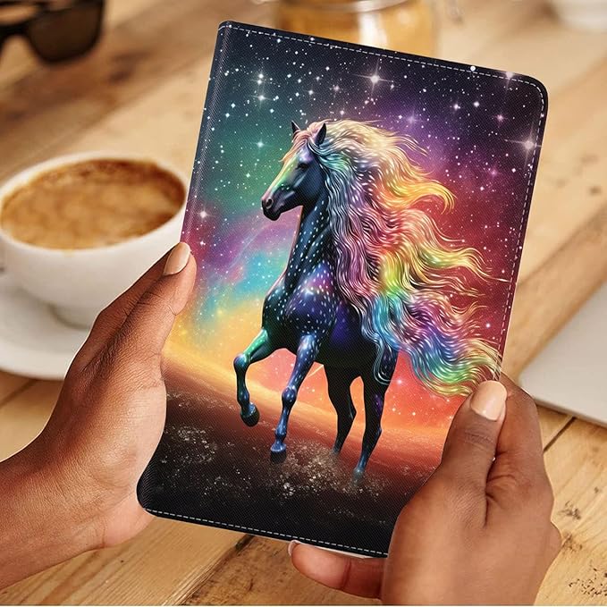 Case for Samsung Galaxy Tab S10 Lite / S10 FE / S9 FE 10.9-Inch / S9 11-Inch, Slim Lightweight PU Leather Stand Cover with Auto Wake/Sleep, Sparkling Horse