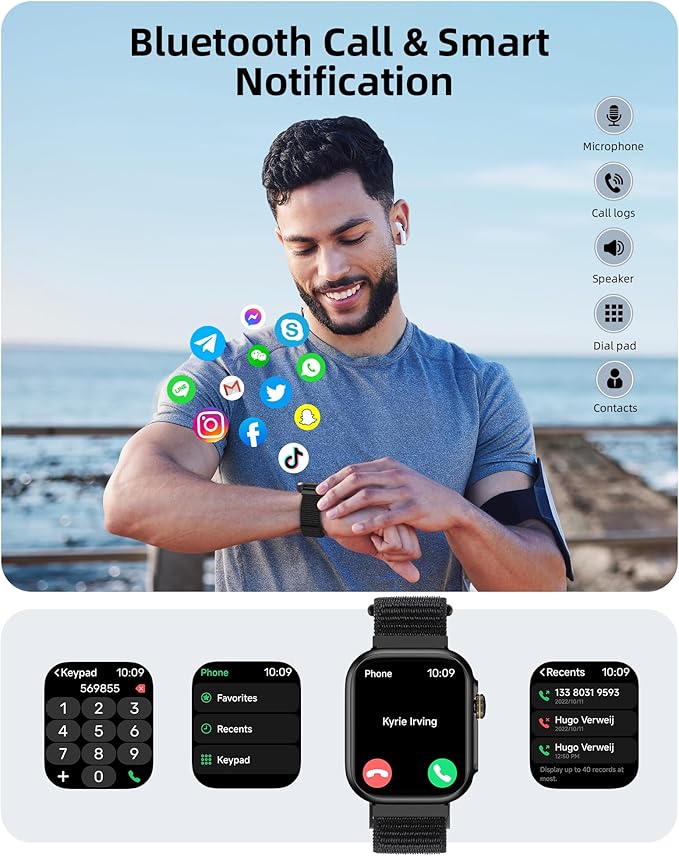 Parsonver Built-in GPS Smart Watch for Men Women with Bluetooth Calling, GPS Fitness Activity Tracker 100+ Sport Modes, Heart Rate Sleep Monitor, Waterproof Pedometer for Android & iPhone(Two Bands)