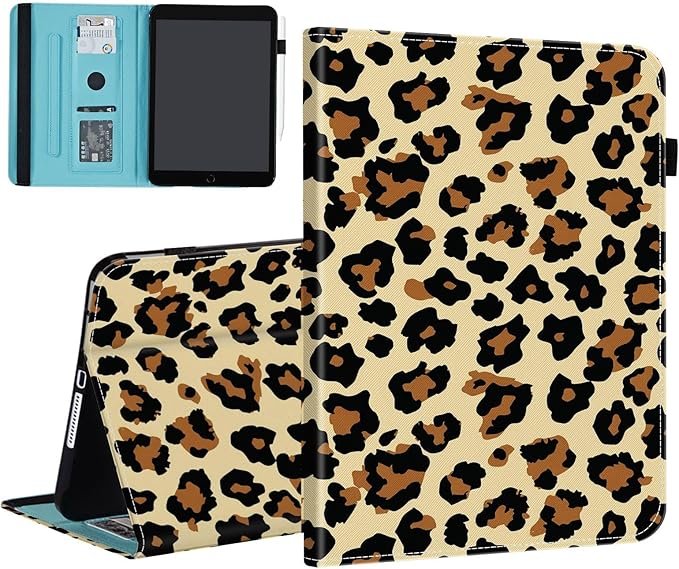 Case for Samsung Galaxy Tab S9 FE 5G 10.9 Inch/Galaxy Tab S9 11 Inch 2023,Card Slot PU Leather TPU Case Pen Holder Auto Wake Sleep,Leopard Print